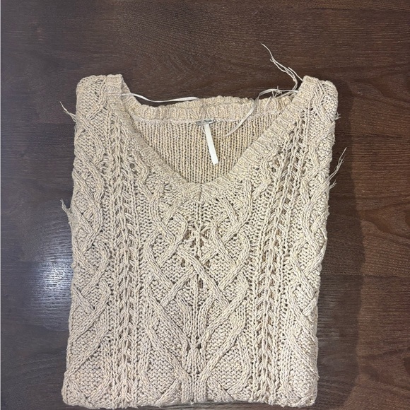 Free People Tan Crew Neck Sweater with Intricate Knit Pattern - Picture 12 of 12